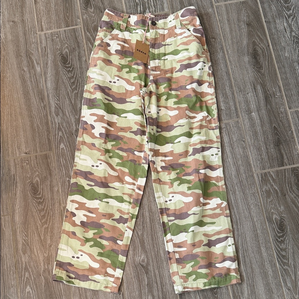 NEW ** Mini Boden Boys size 12 Green brown Camouflage cargo Pants